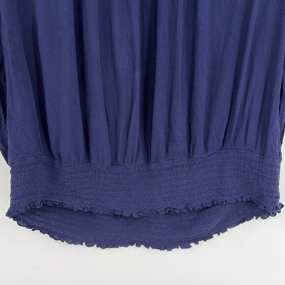 Knox Rose Eyelet Boho Womens Top Sz 2XL Navy Peasant Gauzy Smocked Cottagecore - Picture 4 of 8